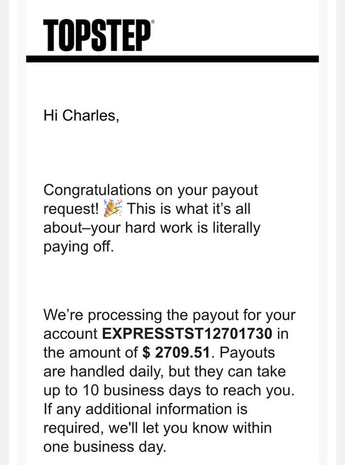 TopStep payout confirmation