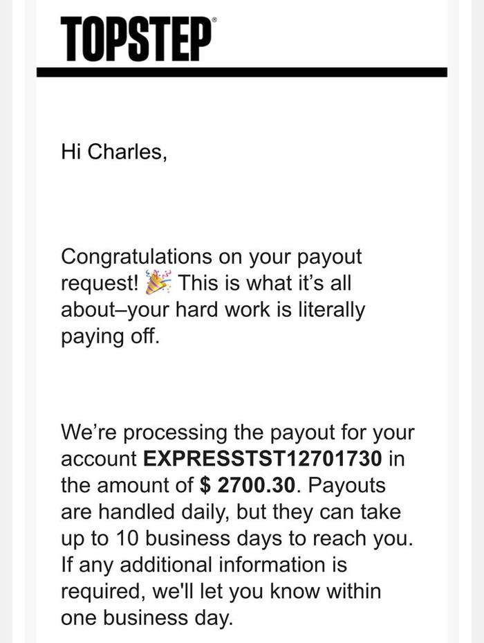 TopStep payout confirmation