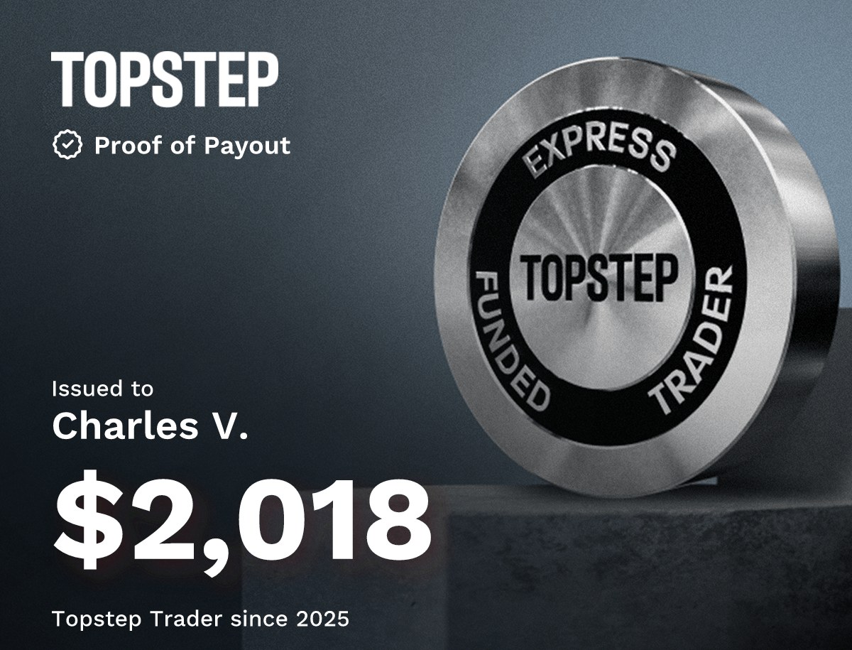Topstep proof of payout — $2,018 issued to Charles V.